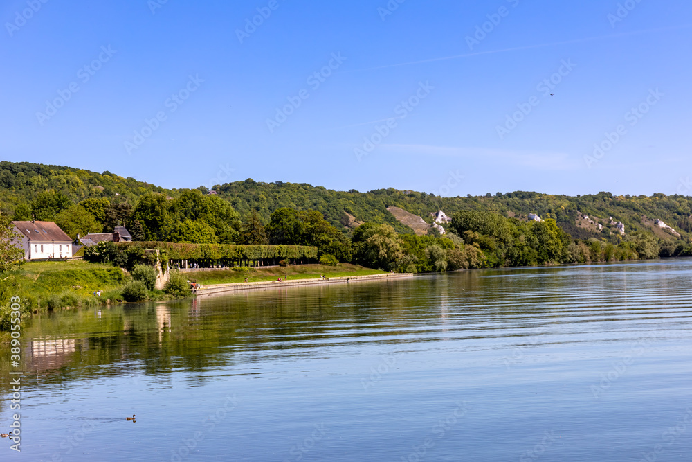 The village of La Roche-Guyon over the Seine river, Val d'Oise, France