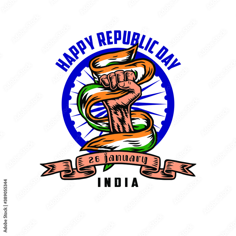 India Happy Republic Day, spirit of freedom symbol, hand drawn line style with digital color, vector illustration