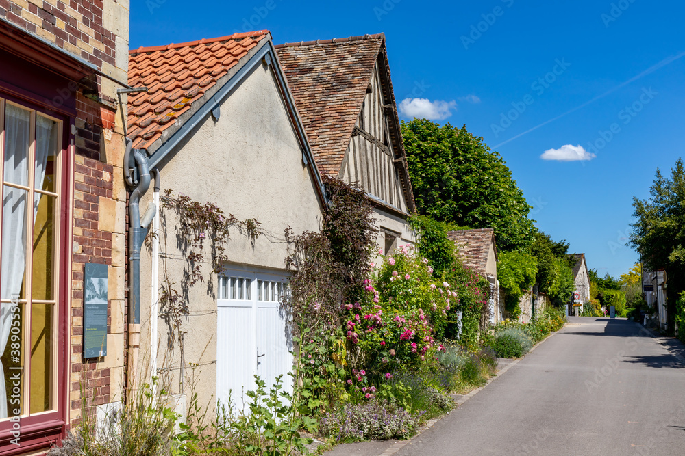 Quiet street in the village of Giverny, Eure, Normandy, France