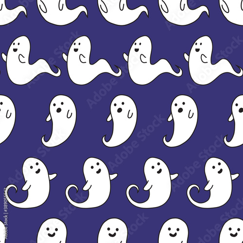 Ghostly Halloween Rows of Ghosts Purple Pattern