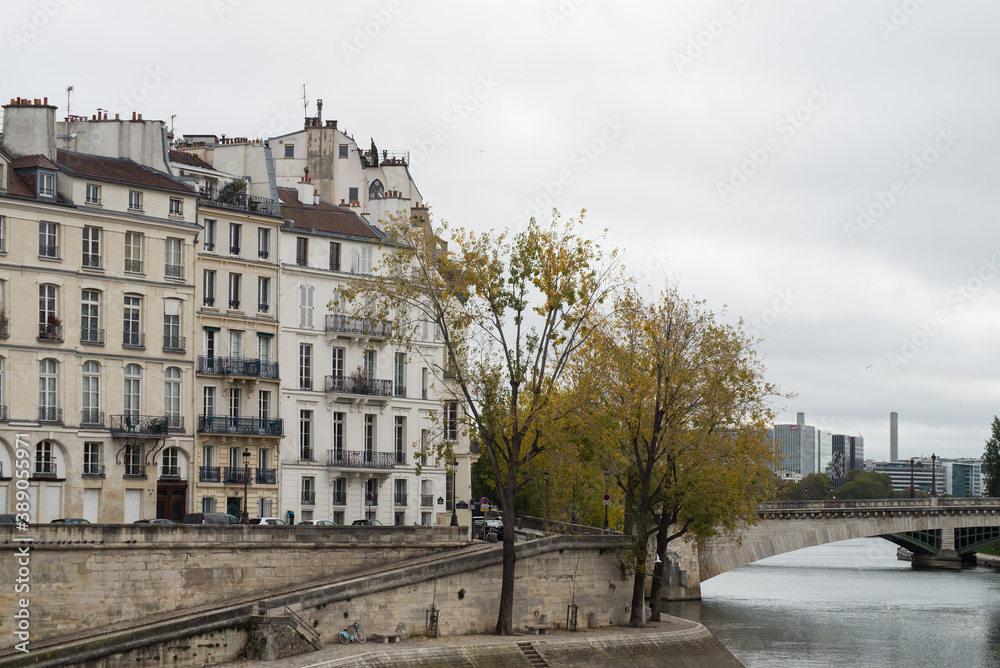 Paris  France - 24 October 2020 - view of the famous st louis isle on the Seine river