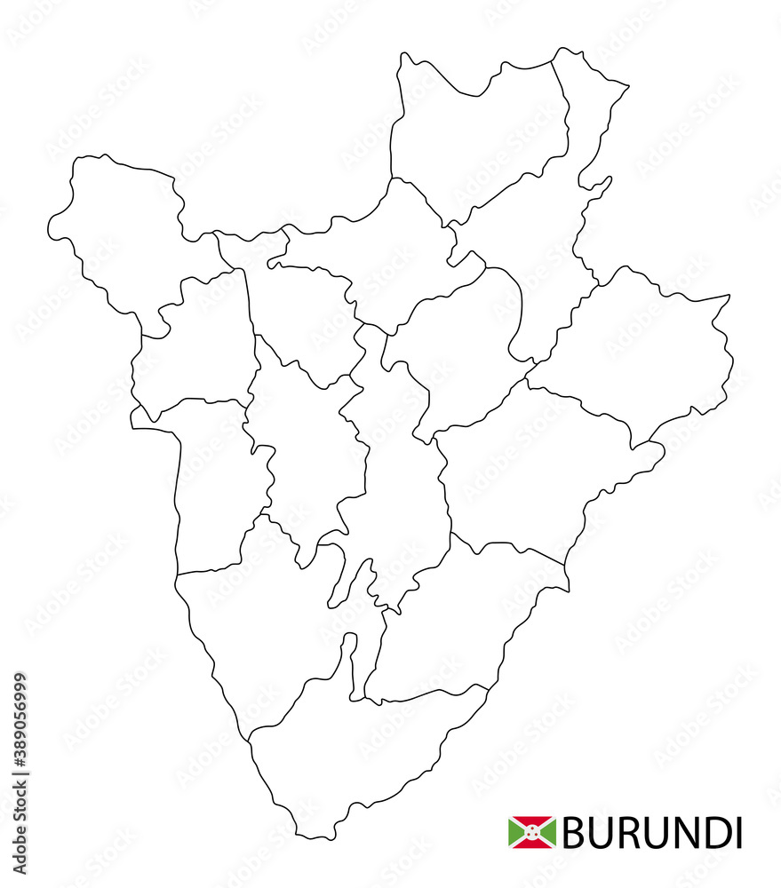 Fototapeta Burundi map, black and white detailed outline regions of the country.