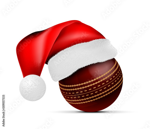 Cricket ball with Santa Claus hat. Vector illustration on white background