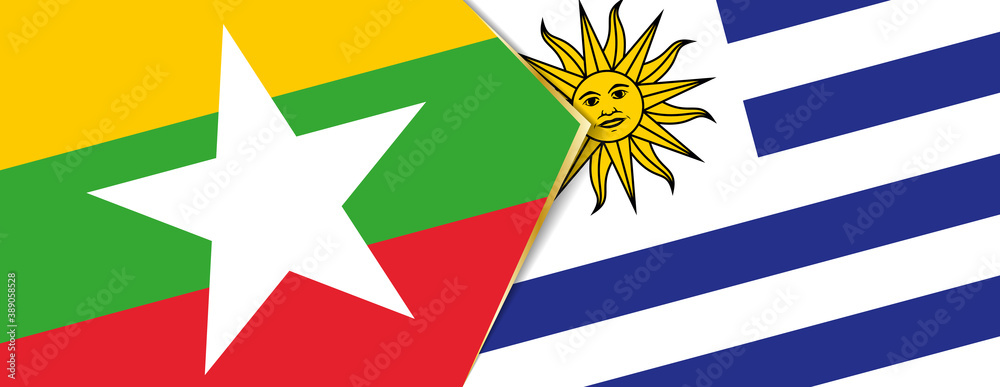 Myanmar and Uruguay flags, two vector flags. Myanmar and Uruguay flags, two vector flags.
