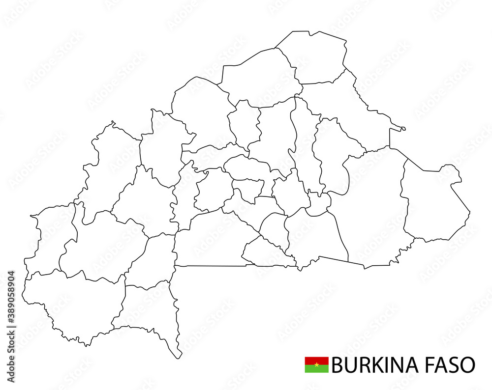 Burkina Faso map, black and white detailed outline regions of the country.