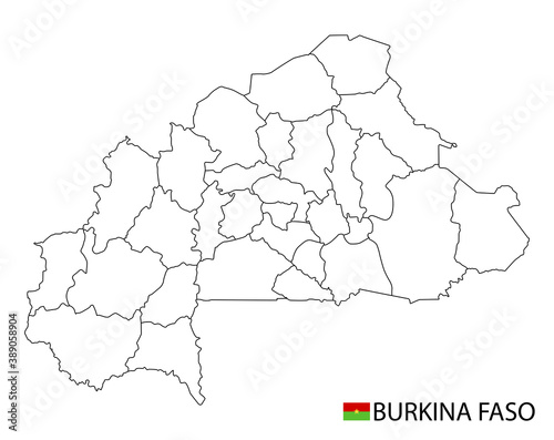 Burkina Faso map  black and white detailed outline regions of the country.