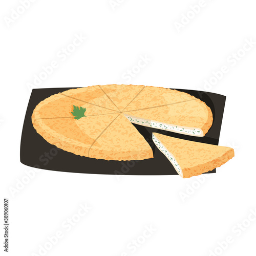 Traditional Georgian dish khachapuri. Baked bread filled with cheese, butter and egg isolated on white background.