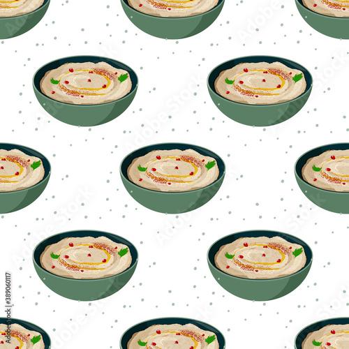 Popular Georgian dish Satsivi made with chicken and walnuts. Vector realistic background. Traditional cuisine seamless pattern.
