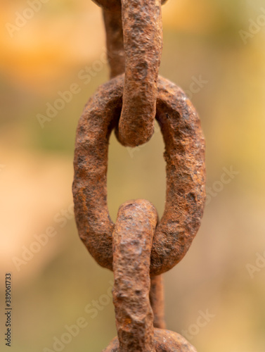 Closeup of rusty chain links