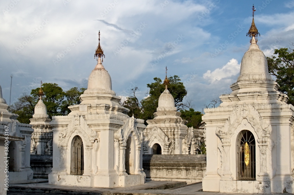 Tripitaka tablets at Buddhist Kuthodaw Pagoda in Mandalay city. There are 730 tablets and 1,460 pages.Myanmar. Asia.