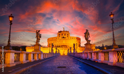 Valokuva Scenic view of Castle San Angelo at sunrise with spectacular sky, Rome