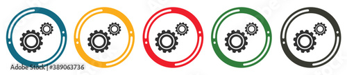 Gears icon set. flat design vector illustration in 5 colors options for web design