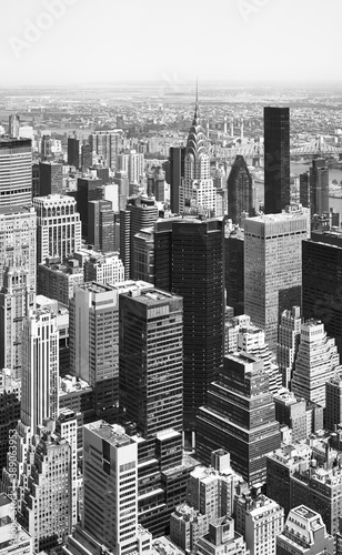 Black and white picture of Manhattan cityscape  New York City  USA.