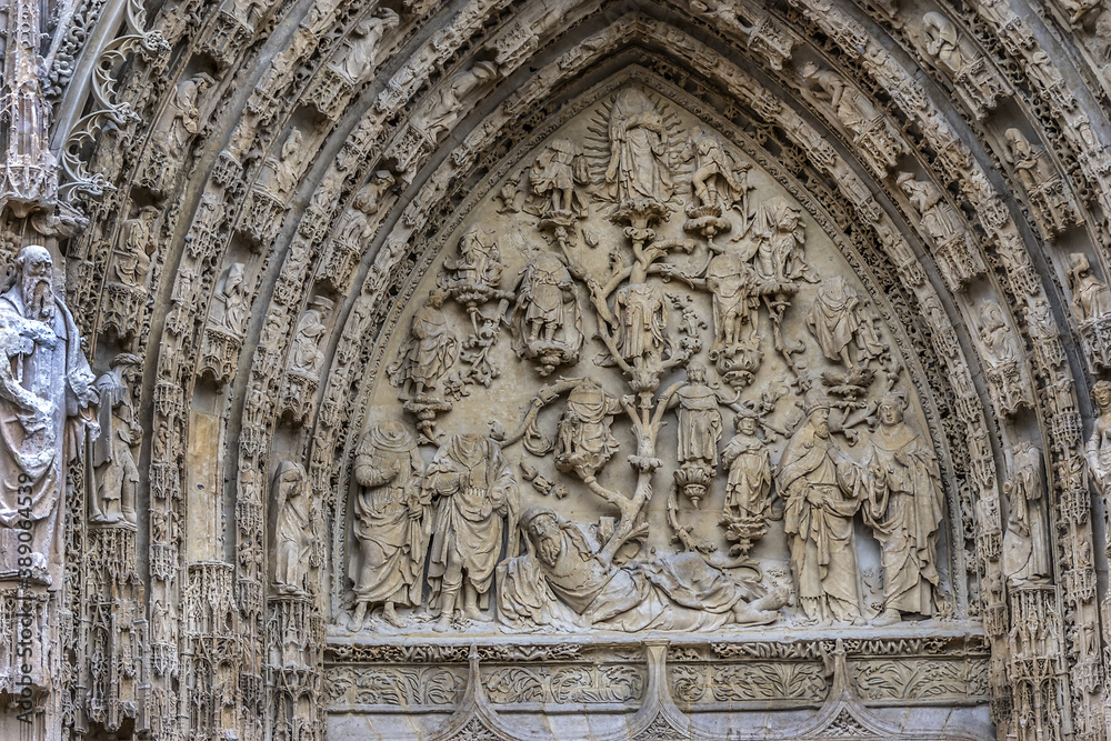 Fragment of (Cathedrale de Notre-Dame, 1202 - 1880). Rouen in northern France on River Seine - capital of Haute-Normandie (Upper Normandy) region and historic capital city of Normandy.