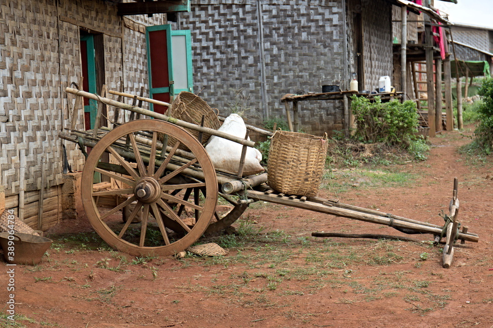 The carriage in the Pin Nwe village where the Pa-O tribe people live. Shan state. Mynmar. Asia.