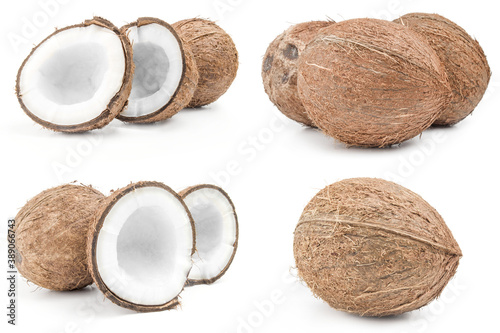 Collage of coconut isolated on a white background