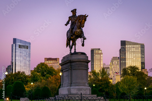 A statue of George Washington on horseback, in Boston's Public Garden