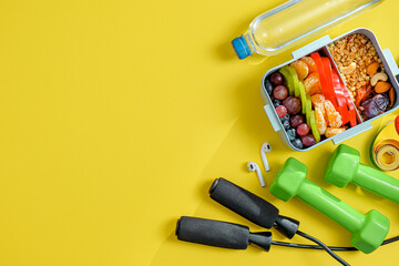 balanced sports nutrition in a lunchbox. healthy and healthy food after a productive sports workout.