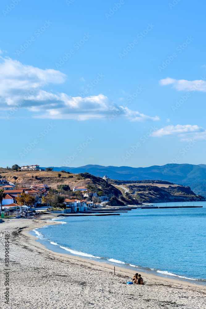 Village and port by the sea in Nea Roda, Halkidiki, Greece