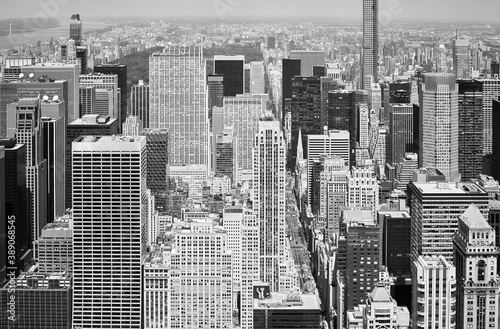 Black and white picture of New York cityscape  USA.