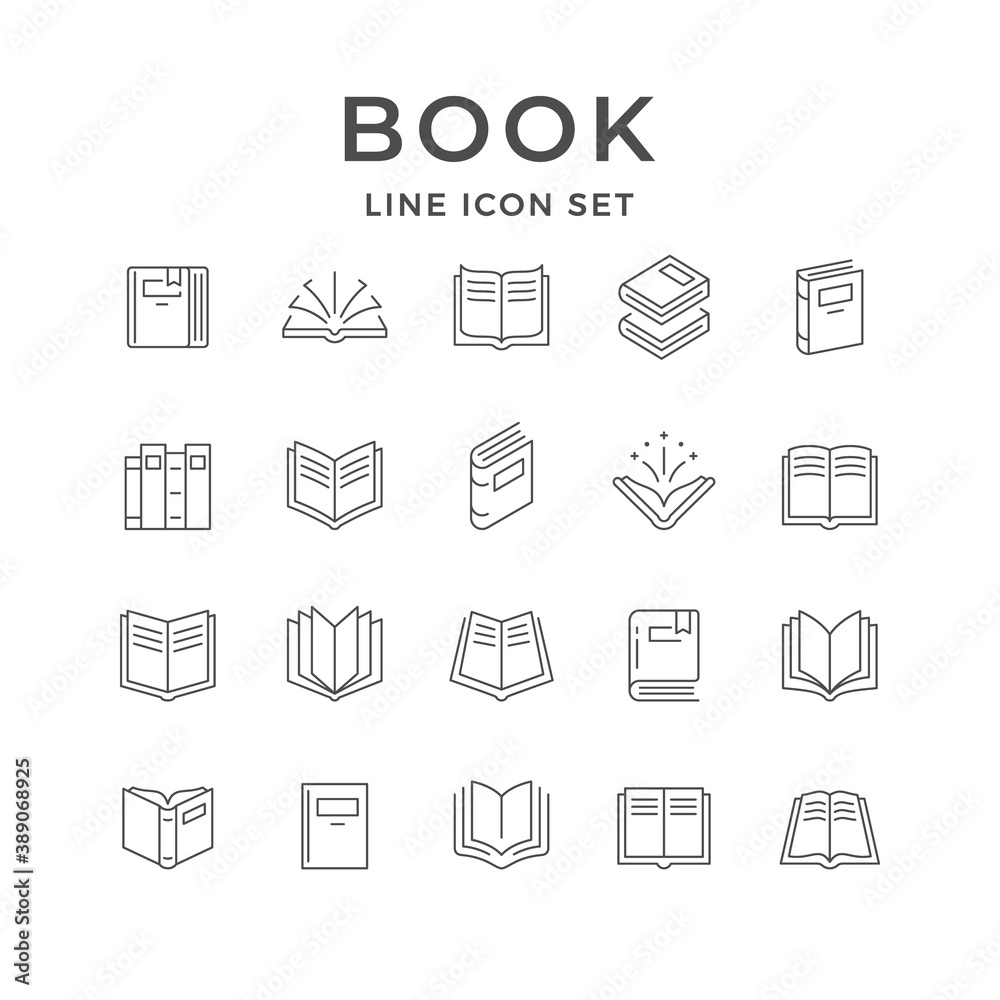 Set line icons of book