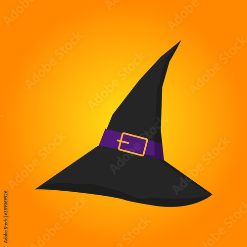 halloween witch hat, orange bacground, vector illustration