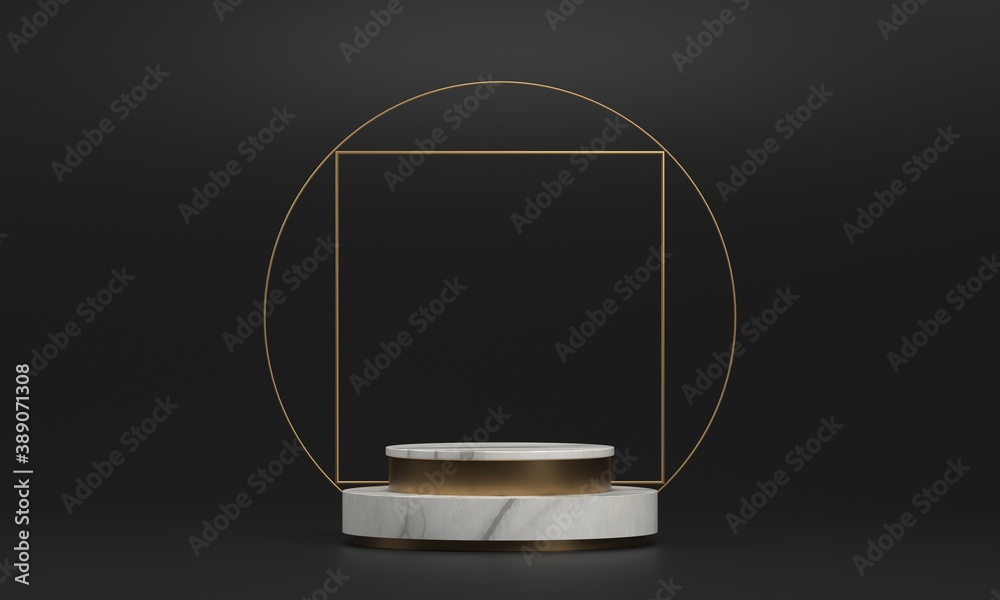 3d rendering of white marble pedestal isolated on black background, gold square frame, ring, cylinder steps, abstract minimal concept, blank space, simple clean design, luxury minimalist mockup 3d rendering of white marble pedestal isolated on black background, gold square frame, ring, cylinder steps, abstract minimal concept, blank space, simple clean design, luxury minimalist mockup
