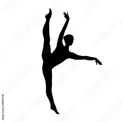 Woman stretching black silhouette. Ballerina or gymnast isolated on white background. Vector illustration