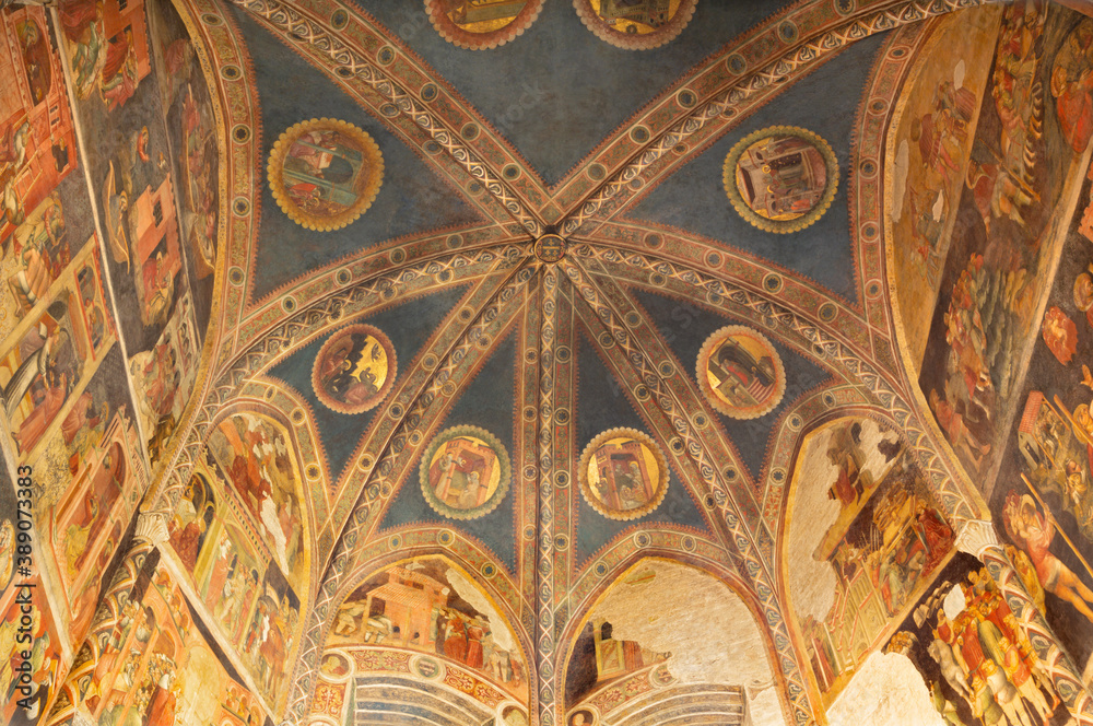 PARMA, ITALY - APRIL 16, 2018: The medieval fresco of the Valeri chapel in  Duomo by  Bartolino de Grossi (1430 - 1440).