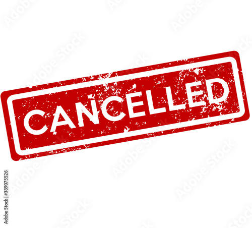 Grunge cancelled stamp vector. White text on red rectangle. Icon for web, design and logos.