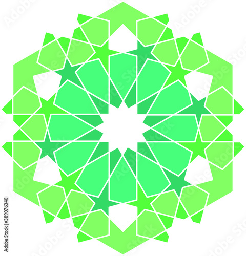 Green and turquoise islamic geometric vector on isolated white. Based on ethnic ornaments. Pattern for backgrounds.