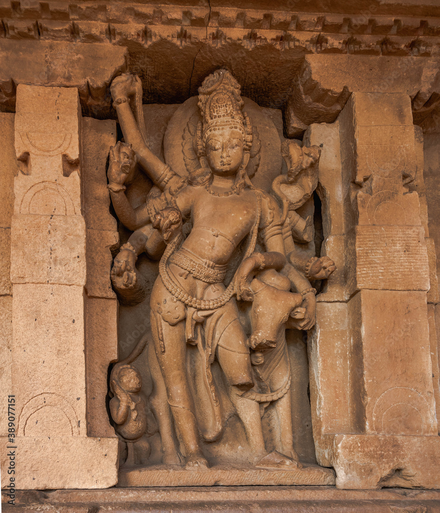 sculpture of Shiva at the Durga temple located in Aihole in Karnataka, India.