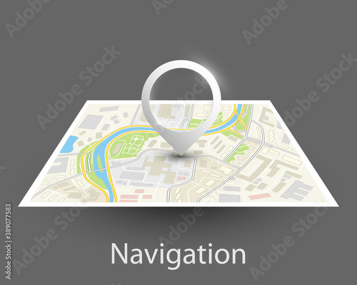 City map delivery navigation, point markers design background, drawing schema, 3D simple city plan GPS navigation, final destination arrow on paper city map. Route of delivery check point graphic