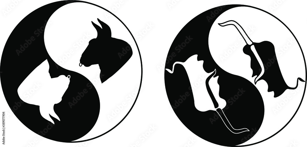 vector symbol of new year bull in yin yang sign vector symbol of new year bull in yin yang sign