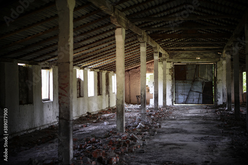 Abandoned building inside. old farm in Chernobyl. Technological disaster