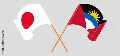 Crossed flags of Antigua and Barbuda and Japan