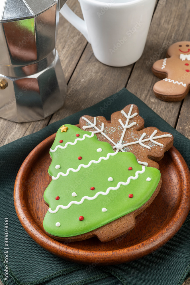 Traditional christmas gingerbread over a wooden table