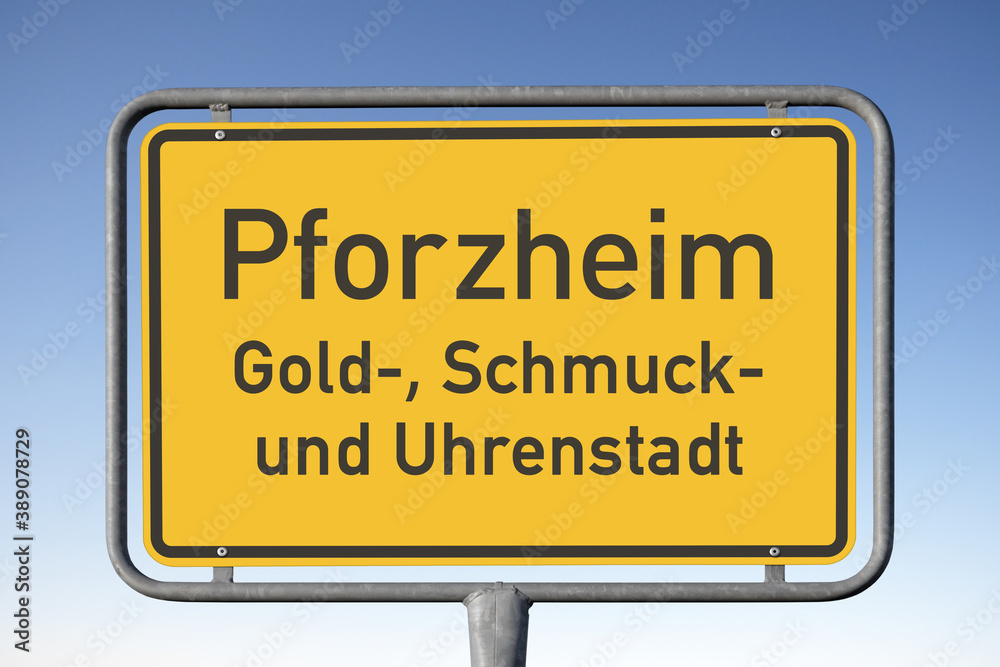 Werbetafel Pforzheim, Gold-, Schmuck- und Uhrenstadt(Symbolbild)