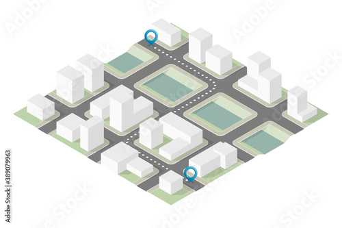 Isometric 3d city delivery van. Cargo truck transportation route, Fast delivery logistic 3d carrier transport, flat isometry city freight car infographic. Low poly style isometry vehicle truck town