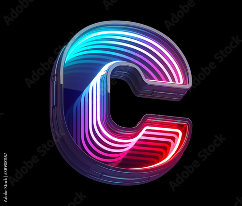 Infinity light neon font. Letter C. 