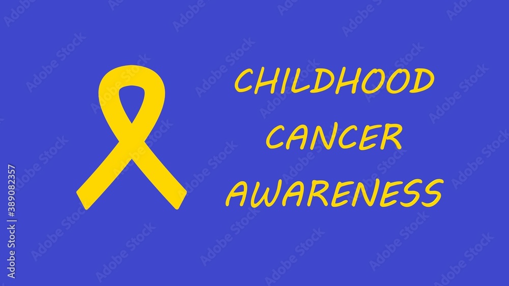 Childhood cancer awareness. Yellow gold ribbon in speech bubble, . International Childhood Cancer Day.	
