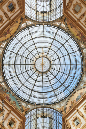Galleria Vittorio Emanuele  low angle interior view in a sunny day Milan  Italy