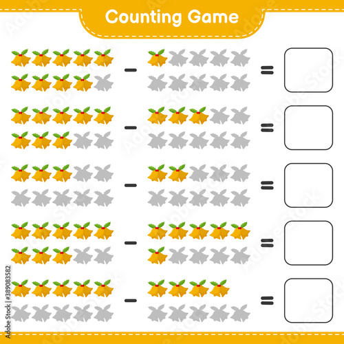 Counting game, count the number of Christmas Bell and write the result. Educational children game, printable worksheet, vector illustration © Pure Imagination