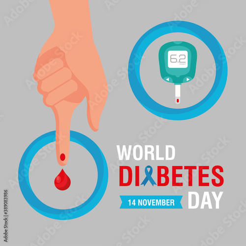 world diabetes day campaign with glucometer with finger vector illustration design