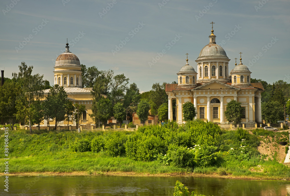 Church of Entry of Lord into Jerusalem and Transfiguration cathedral in Torzhok. Tver region. Russia