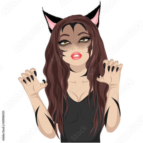 Werewolf girl shows claws. Vector art