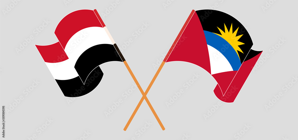 Crossed flags of Antigua and Barbuda and Yemen Crossed flags of Antigua and Barbuda and Yemen