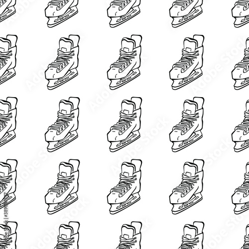 White background. Seamless pattern of hockey skates. Endless sports vector illustration.