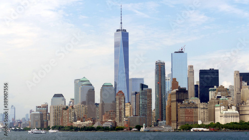 Lower Manhattan skyline in New York City with iconic buildings