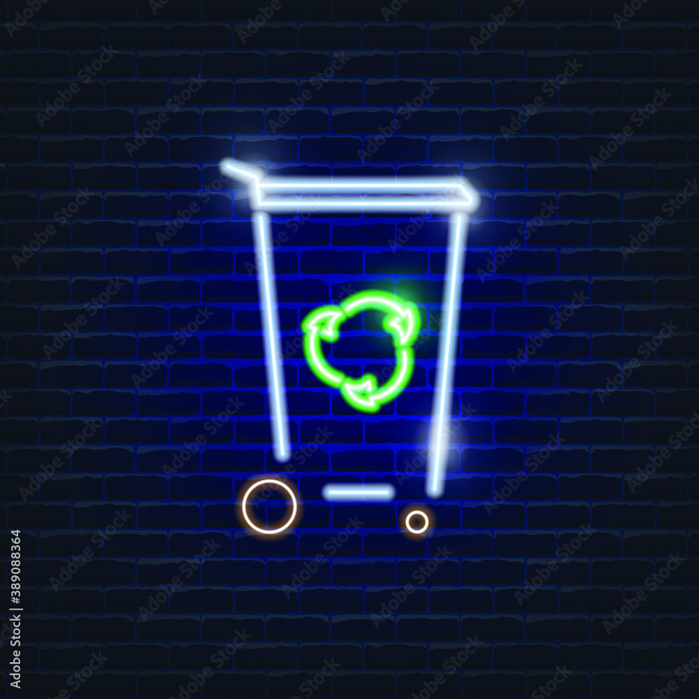 Trash can sorting neon icon. Ecology Vector trendy colored symbols. Eco friendly concept. Glowing illustration sign for design. Trash can sorting neon icon. Ecology Vector trendy colored symbols. Eco friendly concept. Glowing illustration sign for design.